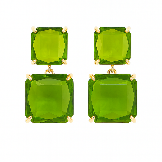 Green diamond dual layer stud earring