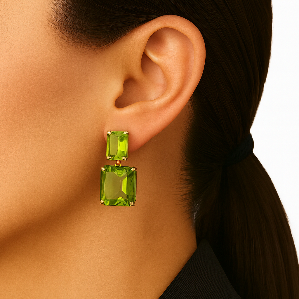Green diamond dual layer stud earring