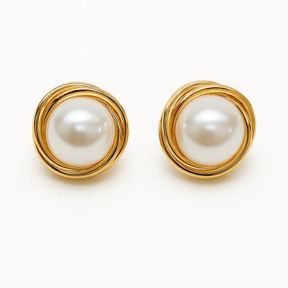 Charming natural pearl golden stud earring