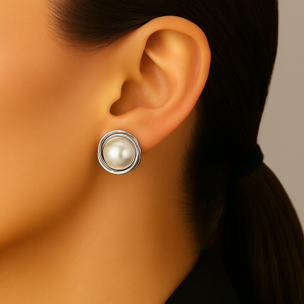 Charming natural pearl silver stud earring