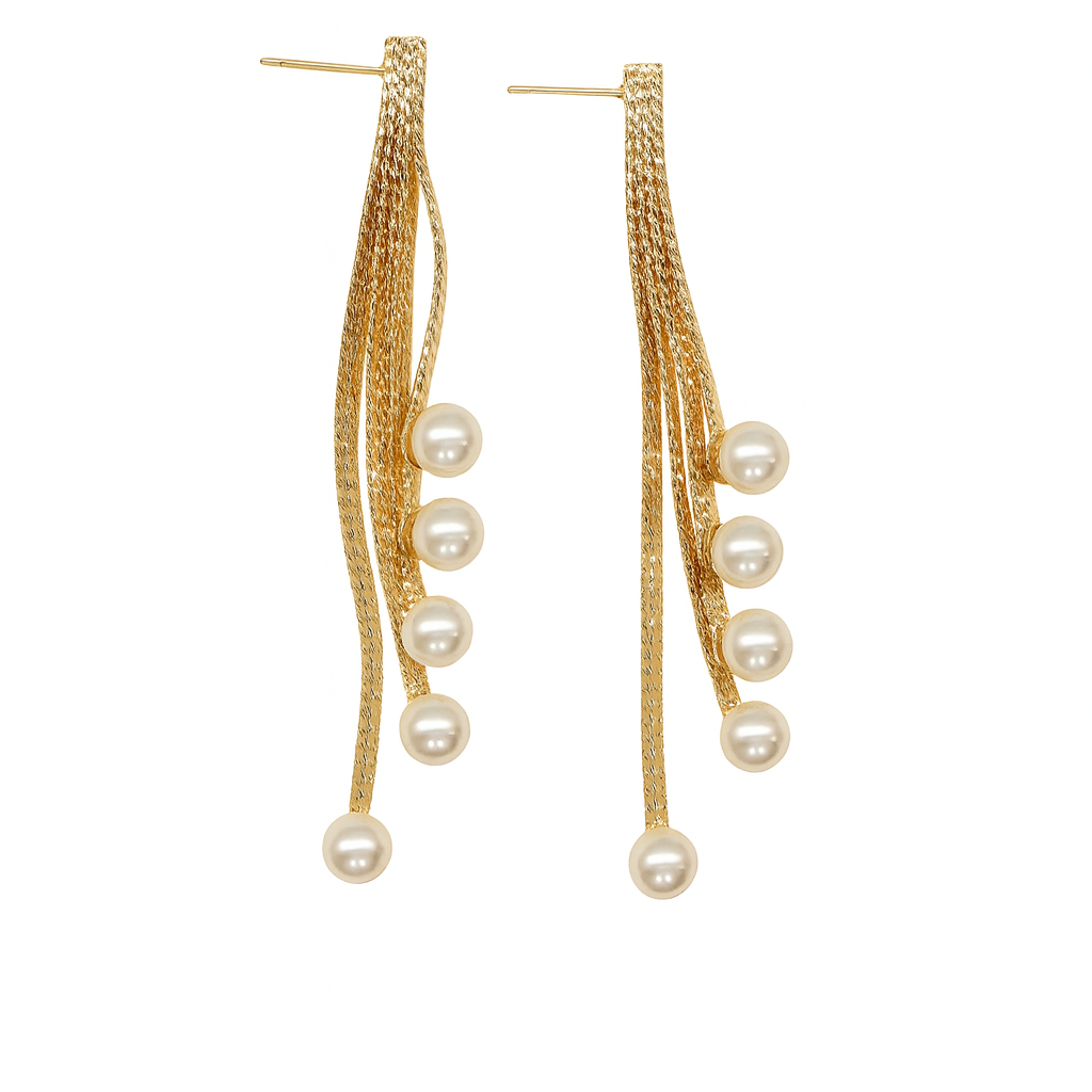 Stunning golden long tassel with pearl earring