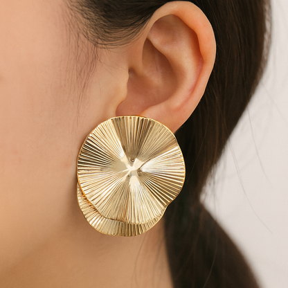 Fancy fan style golden large stud earring