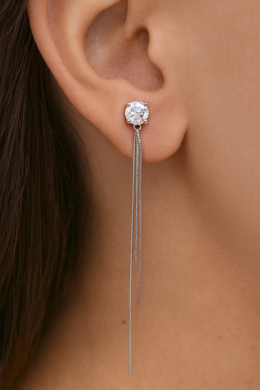 Simple diamond with long tassel earring