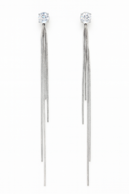 Simple diamond with long tassel earring