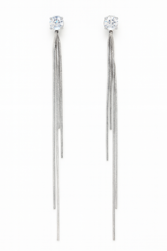 Simple diamond with long tassel earring