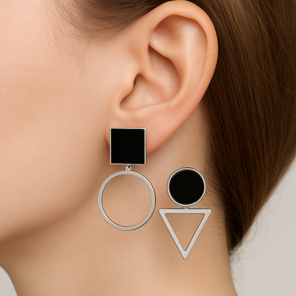 Elegant gemotric shape silver large stud earring