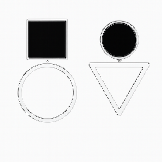 Elegant gemotric shape silver large stud earring