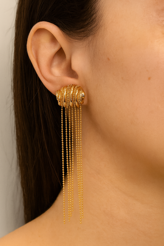 Elegant style golden tassel earring