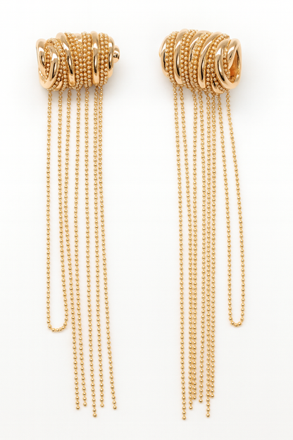 Elegant style golden tassel earring