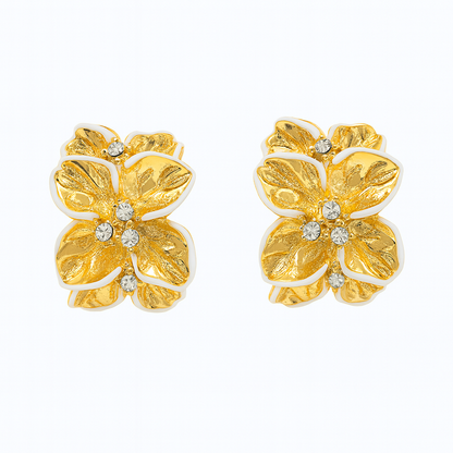 Golden flower with white shaded stud earring