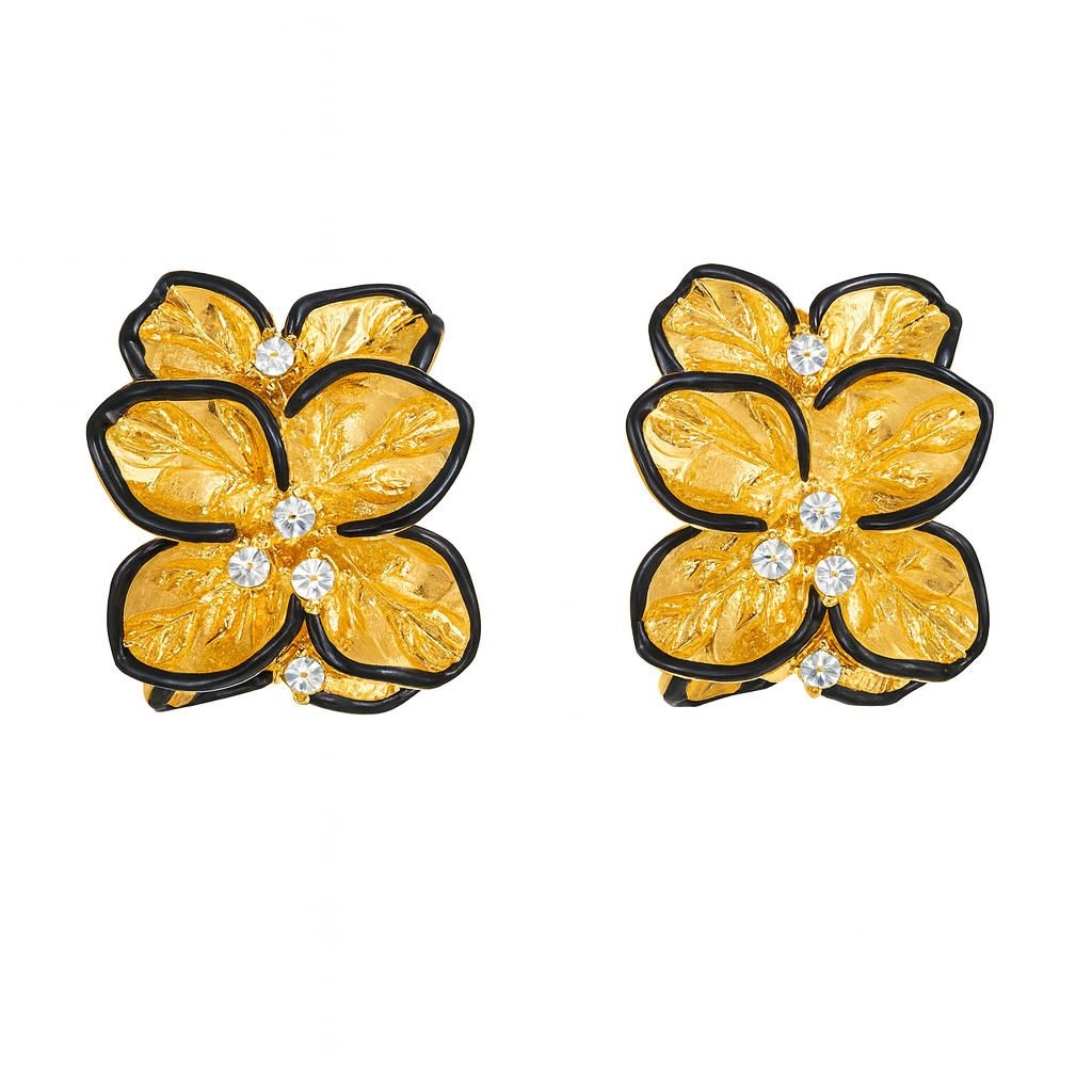 Golden flower with black shaded stud earring