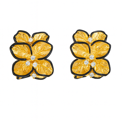 Golden flower with black shaded stud earring