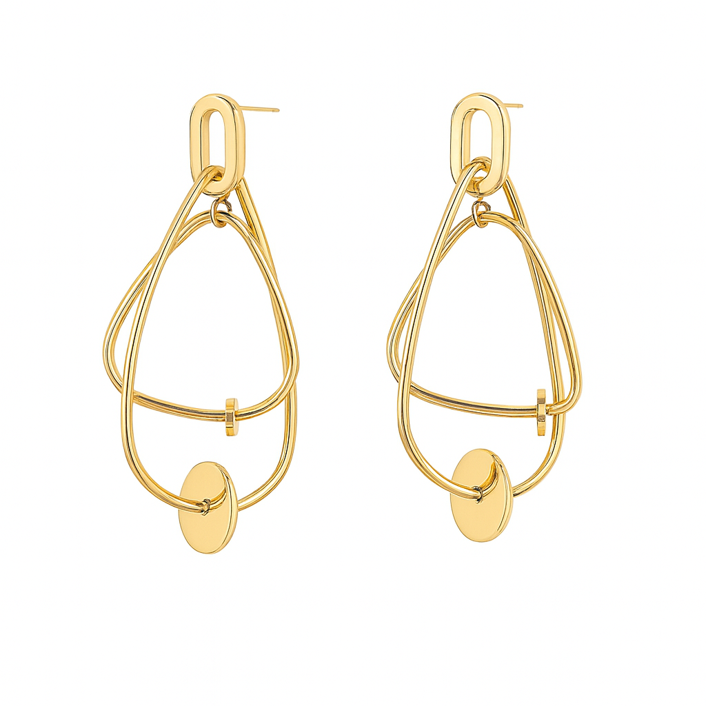Pretty geometric style golden dangle earring