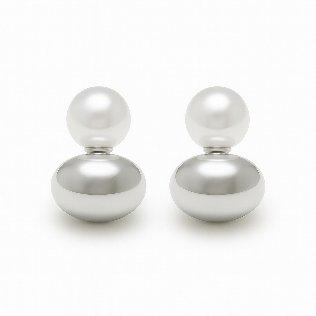 stylish silver stud with pearl lock earring
