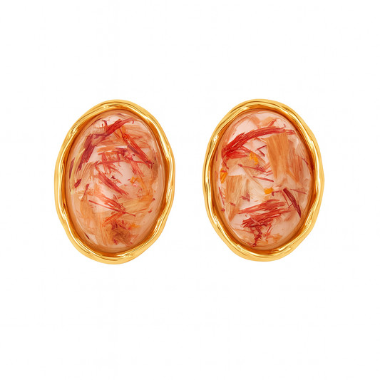 Delicate large resin art golden stud earring