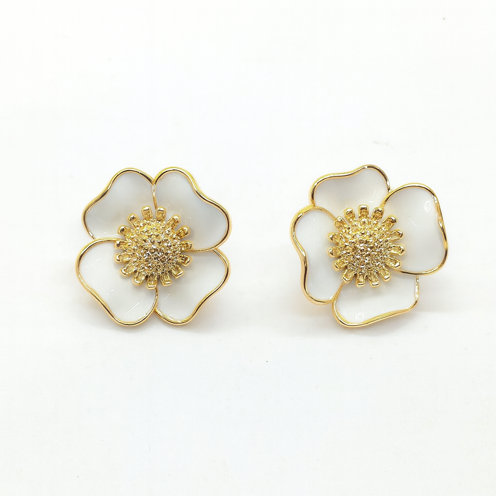 White Enamel Flower Stud Earring