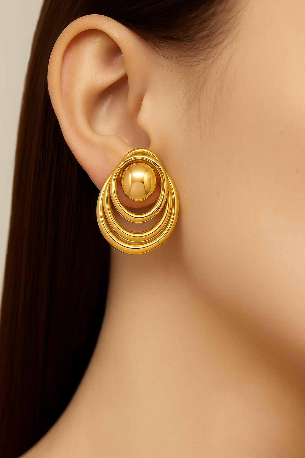 Decent oval shape large golden stud earring