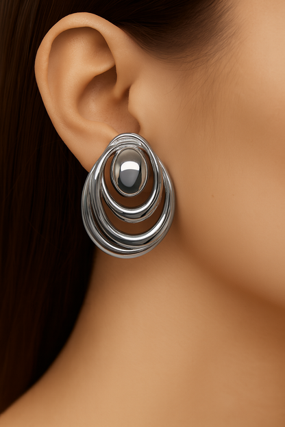 Decent oval shape large silver stud earring