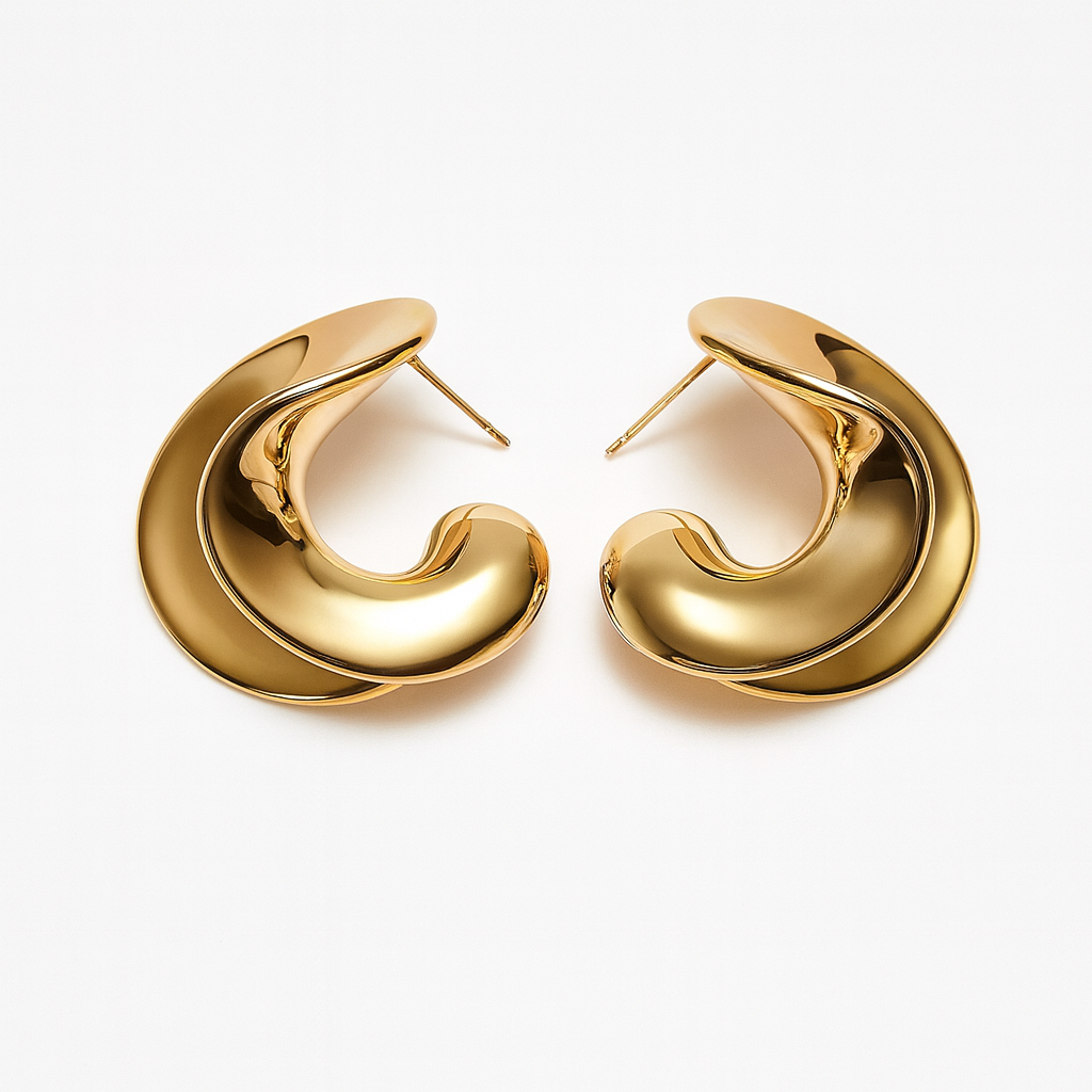 Classy golden curve style stud earring