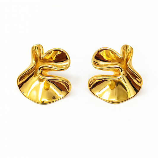 Amoeba style golden stud earring