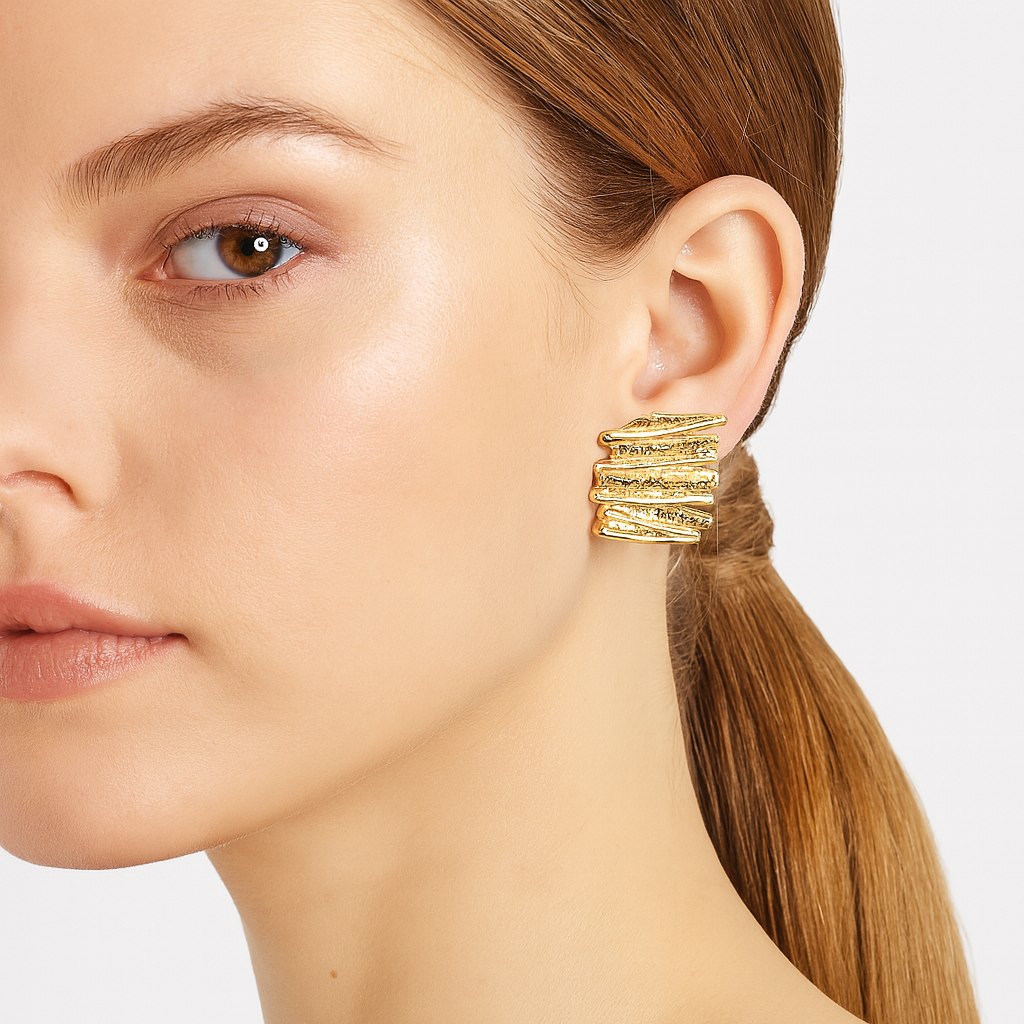 Irregular shape golden stud earring