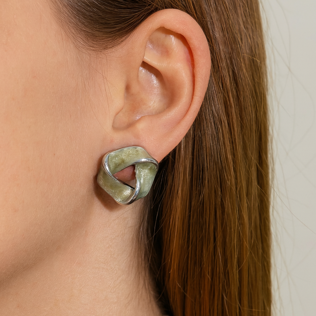 Stylish twisted green triangle stud earring