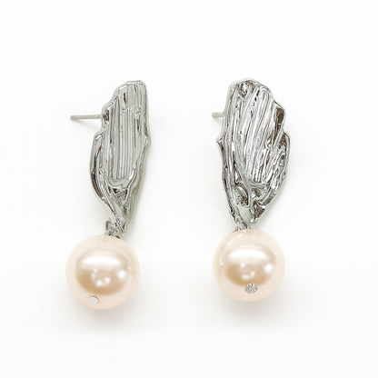 Silver Wave Style Pearl Drop Earring