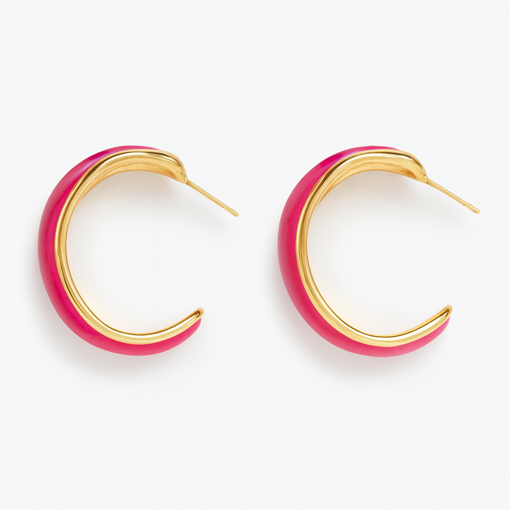 Pink acrylic c shape golden stud earring