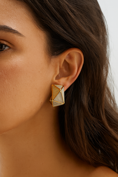 Precious pentagon style white acrylic stud earring