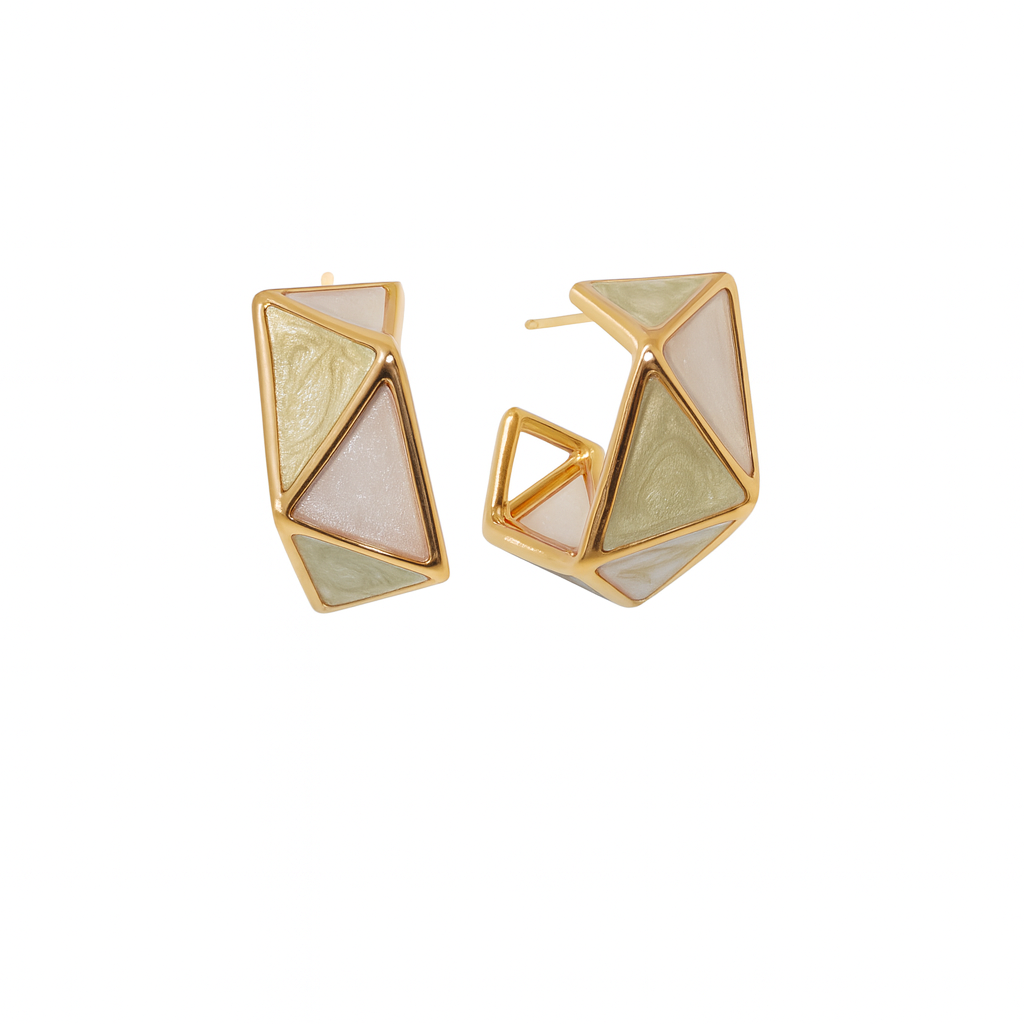 Precious pentagon style white acrylic stud earring