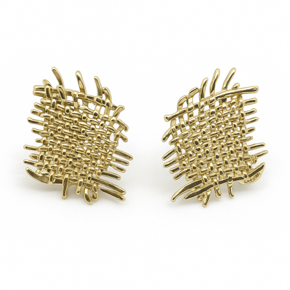 Golden braiding style stud earring
