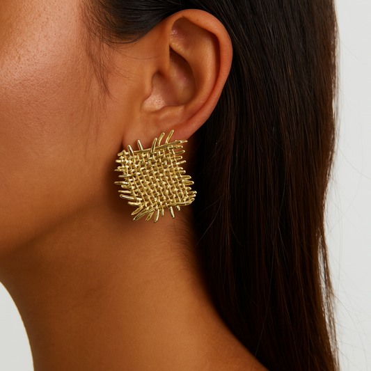 Golden braiding style stud earring