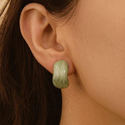 Classy u shape green resin stud earring