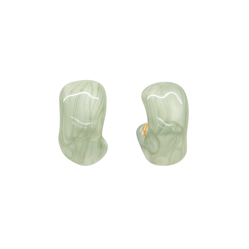 Classy u shape green resin stud earring
