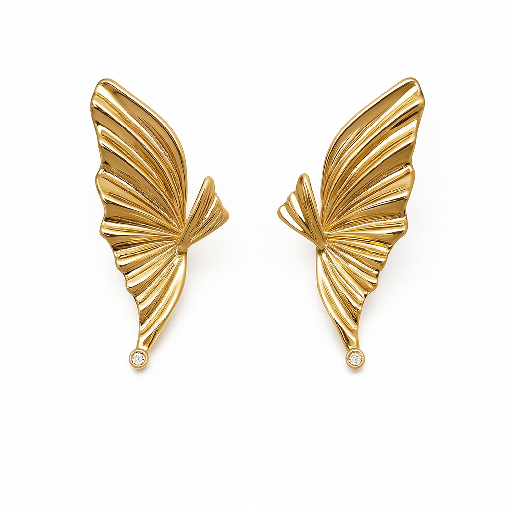 Butterfly wing style golden stud earring