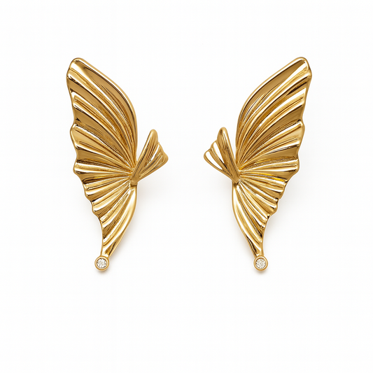 Butterfly wing style golden stud earring