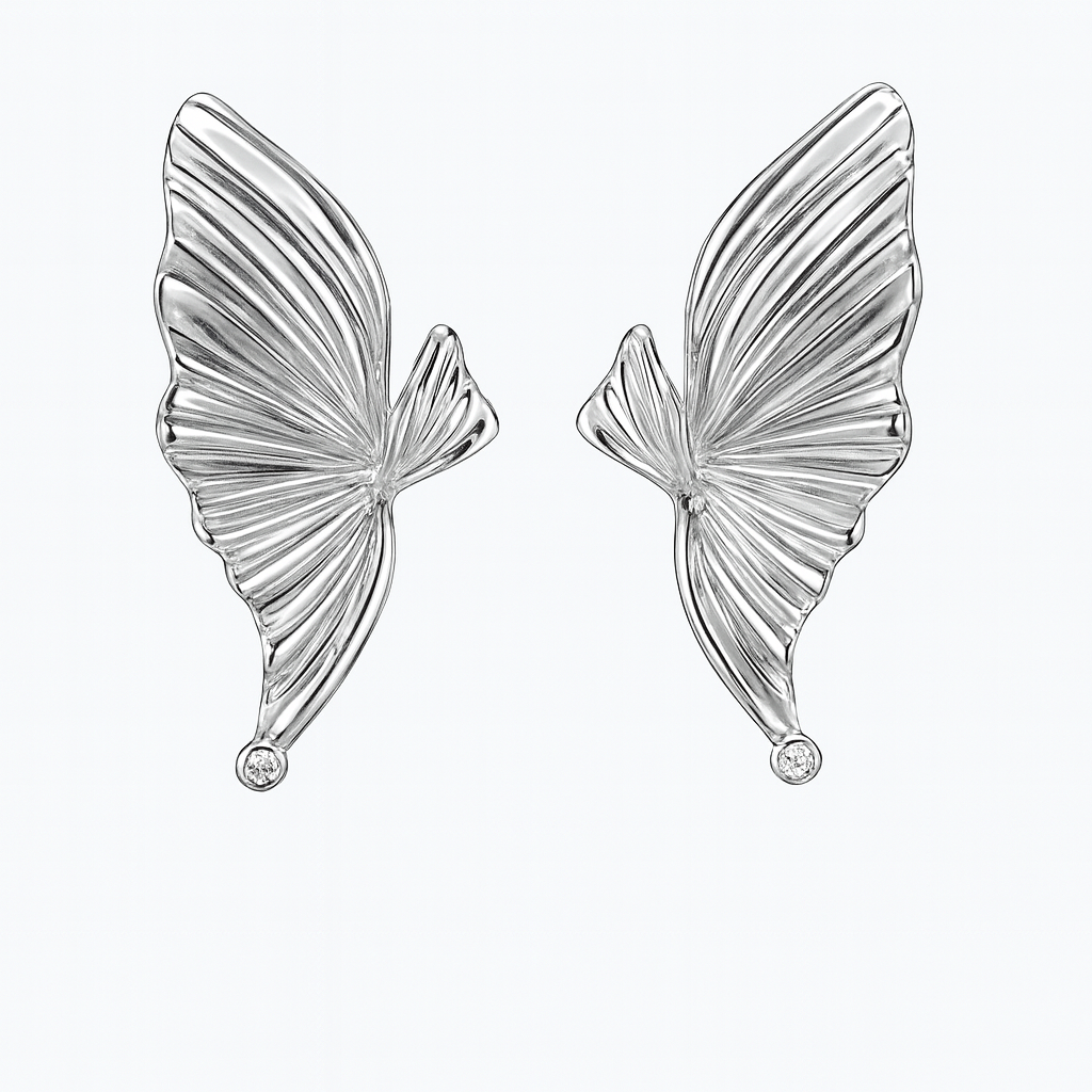 Butterfly wing style silver stud earring