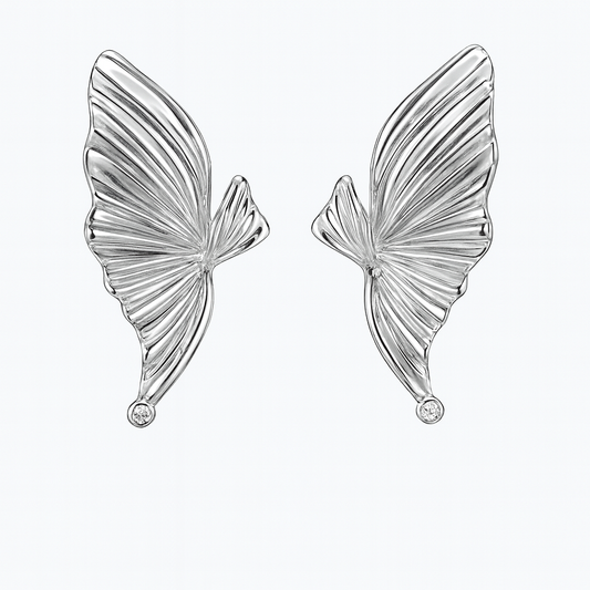 Butterfly wing style silver stud earring