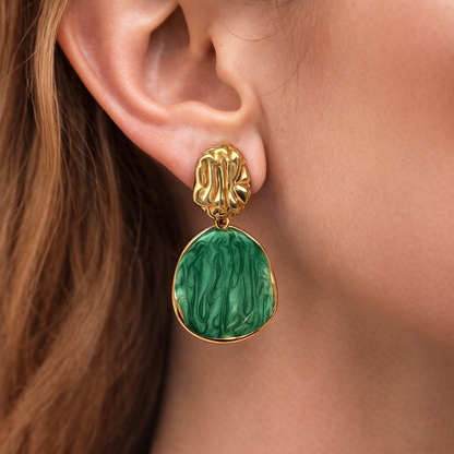 Fair design green acrylic golden stud earring