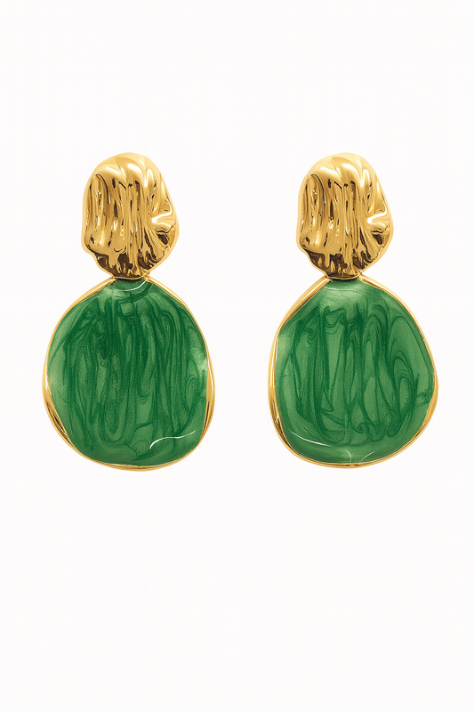 Fair design green acrylic golden stud earring
