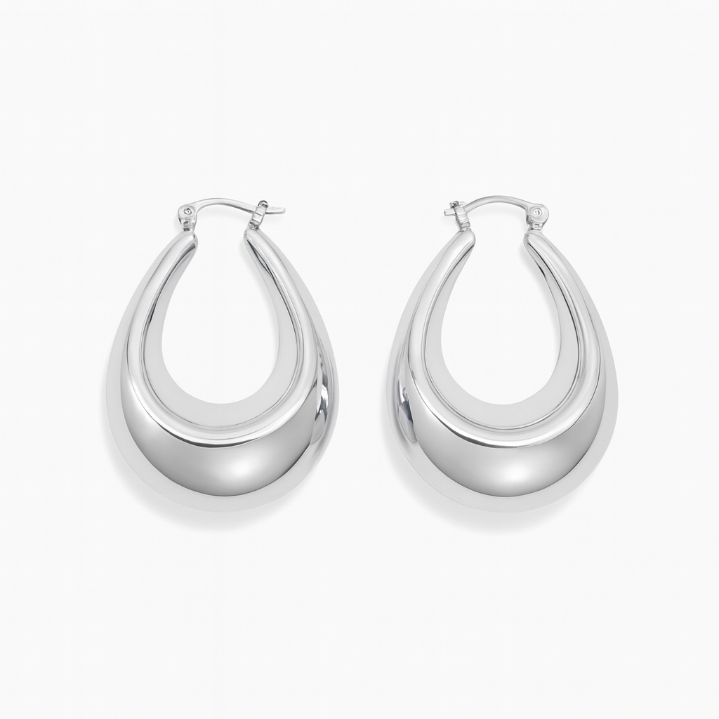 Water drop style silver huggie earring