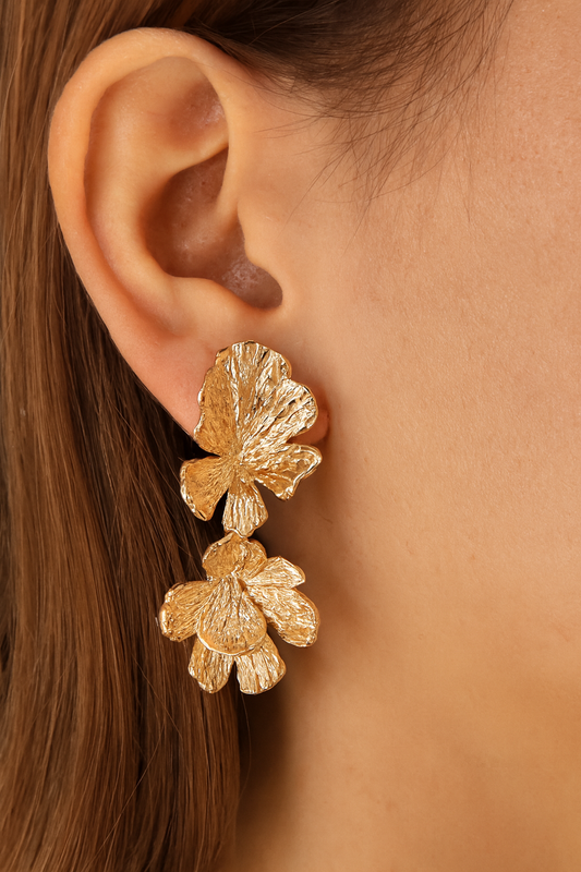 Golden duo flower ear spike earring