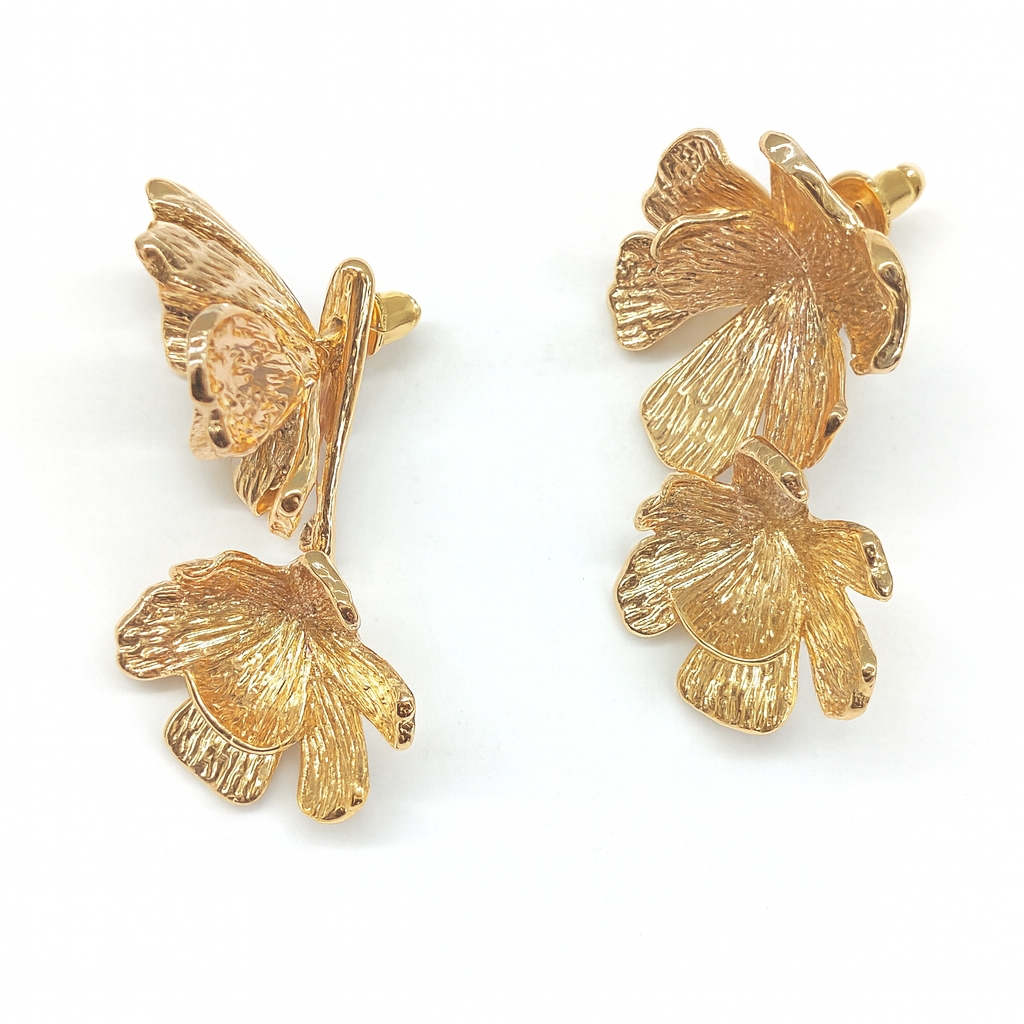 Golden duo flower ear spike earring
