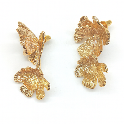 Golden duo flower ear spike earring