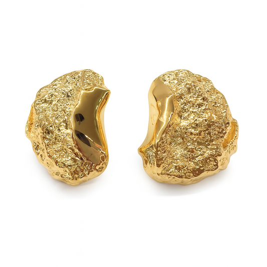 Lava style d shape golden stud earring