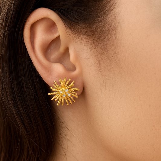 Snow flow style with mini diamonds stud earring