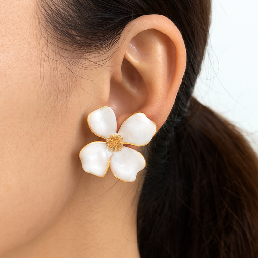 White jasmine flower style stud earring