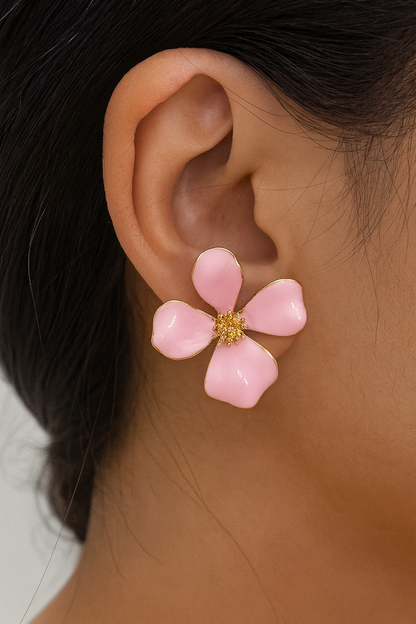 Pink jasmine flower style stud earring