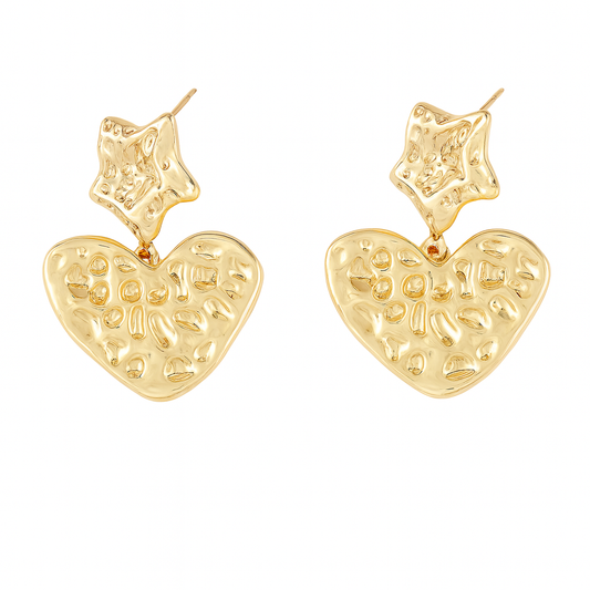 Pretty star & heart style golden stud earring