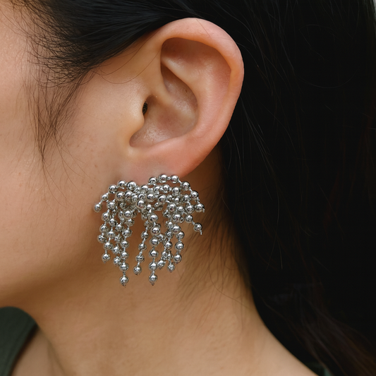 Lovely silver beads stud earring